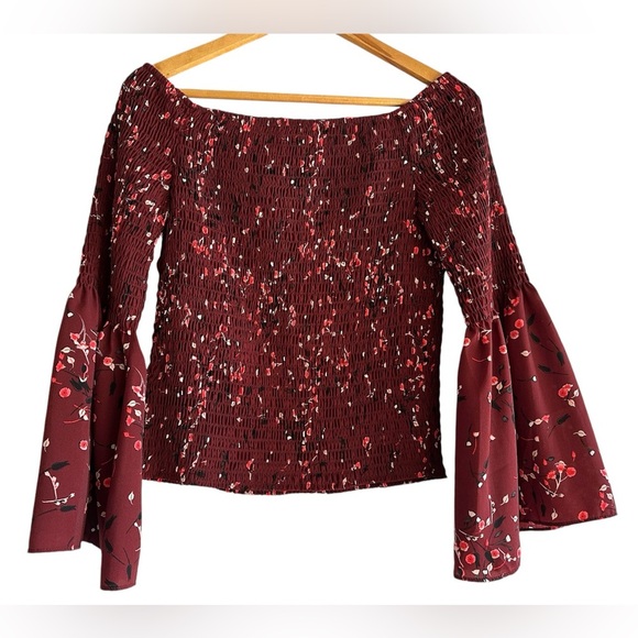 Express Off-the-Shoulder Boho Floral Bell Sleeve Top - Picture 2 of 7